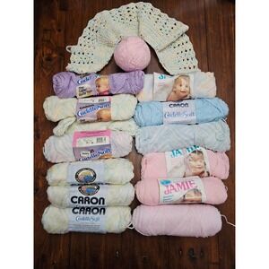Vintage Caron CuddleSoft Jamie Baby Yarn Lot 11 Skeins Pastel Pink Blue Multi